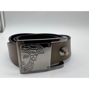 Versace Collection Mens Taupe Leather Medusa Buckle Belt Made in Italy Size 38